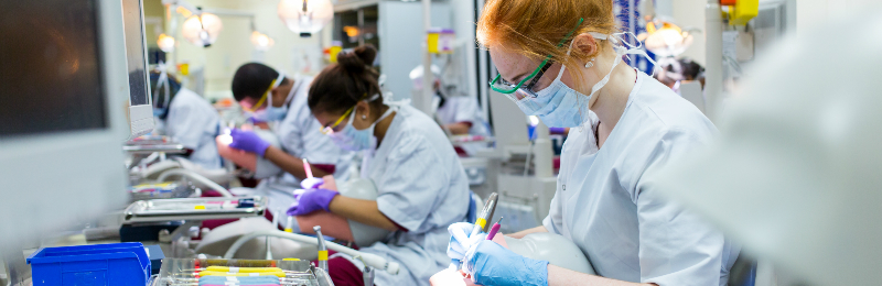 Dentistry students using apparatus