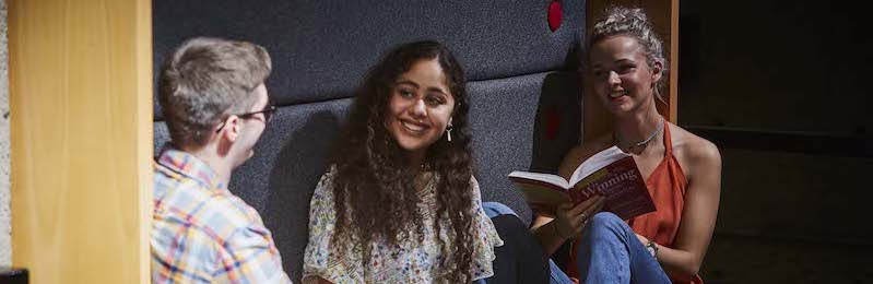 Students of social sciences work together in a study area
