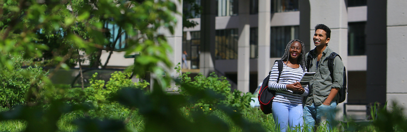 Social sciences students meet outside on the University of Leeds campus