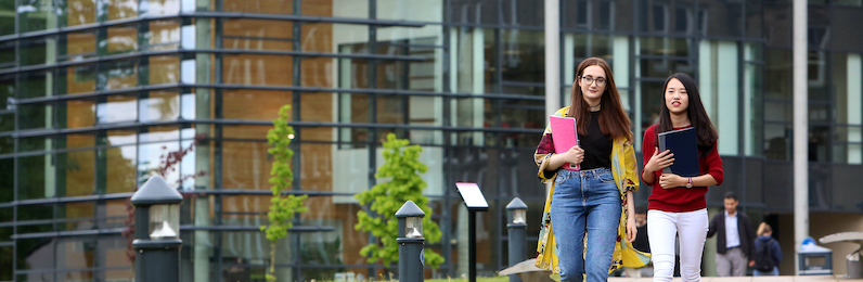 Law students outside the Liberty Building on University of Leeds campus