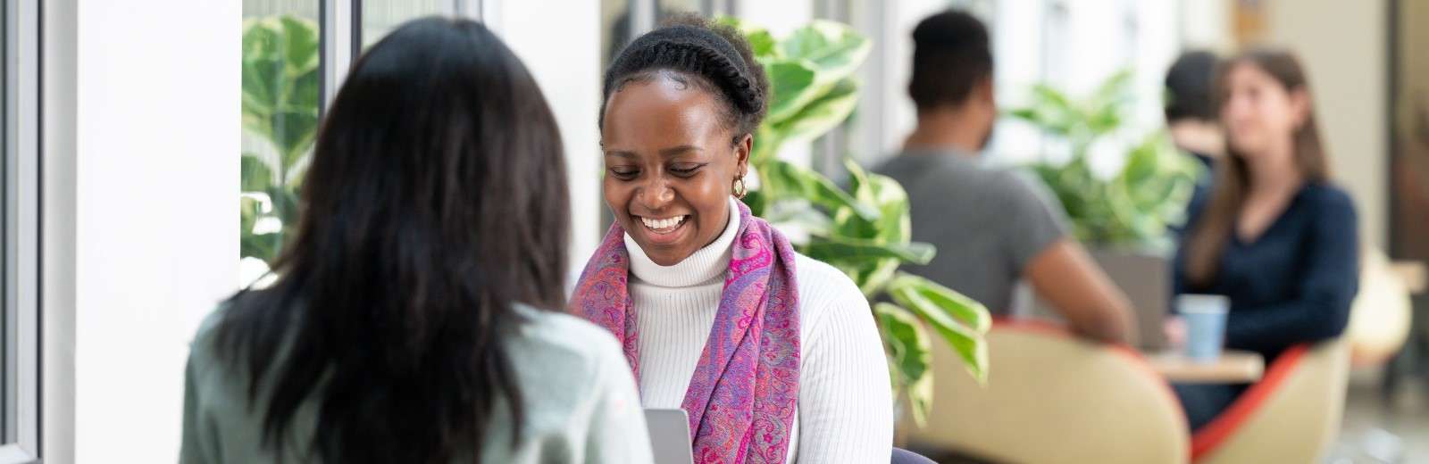 Two students in the Liberty Building