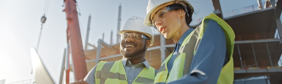 Construction workers in hi-vis jackets