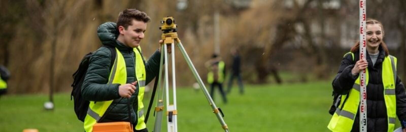 Architectural Engineering students surveying in St Georges field.
