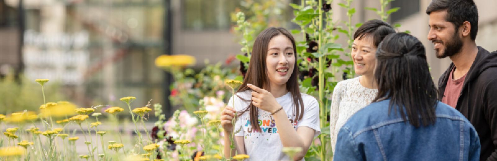 Students talking in the sustainability garden